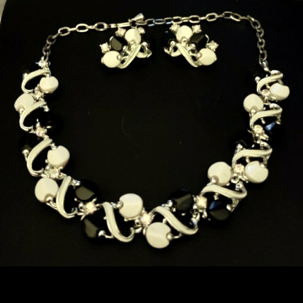 Black and white AB necklace and Earrings ,like new !
